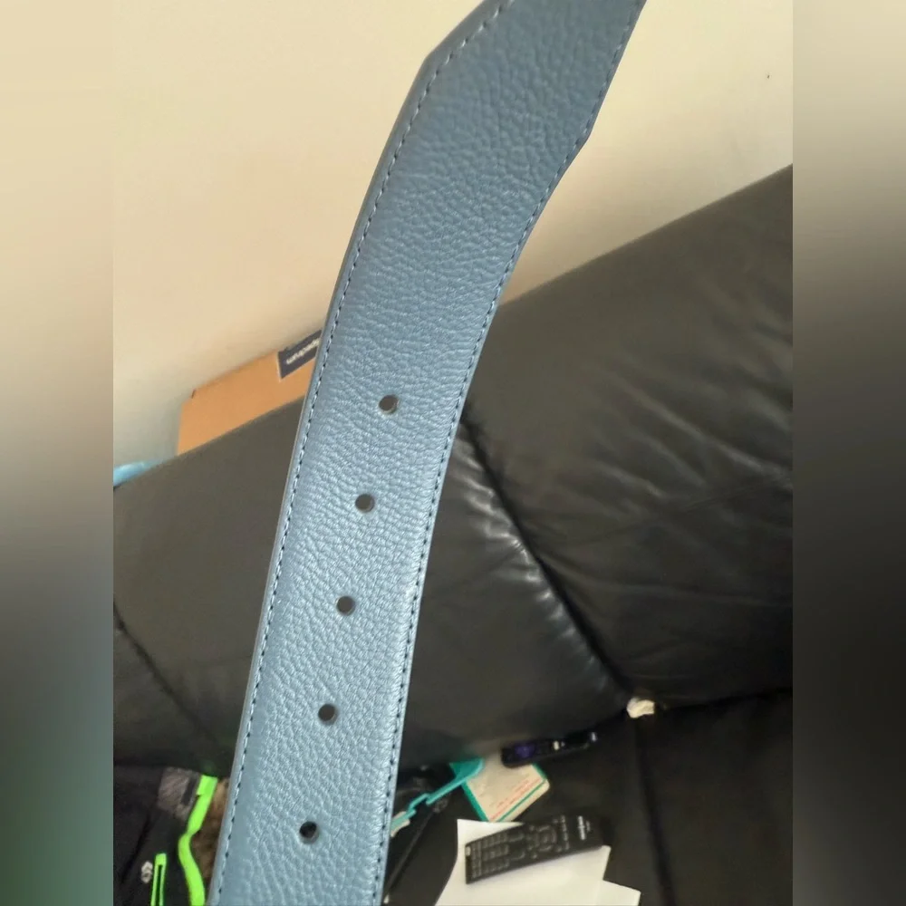 AUTHENTIC MICHAEL KORS LEATHER BELT BLUE W/MK CHARM LOGO BUCKLE SIZE small new - Picture 3 of 11